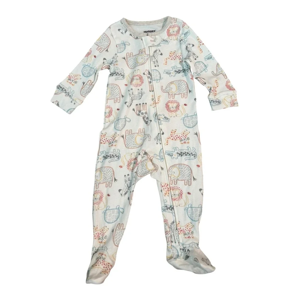 Huggies White Footed Sleeper Kids Animal Print Organic Cotton NWT 6M